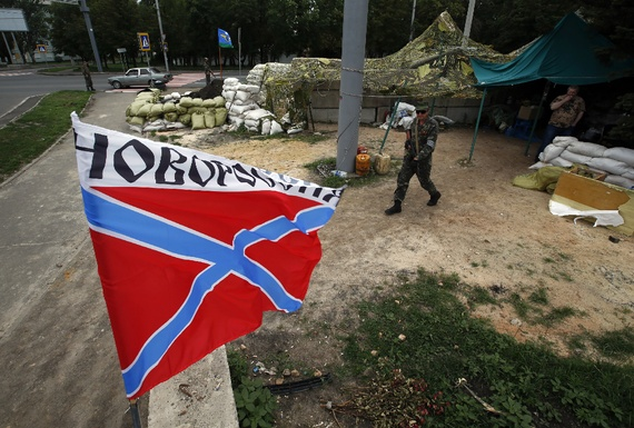 The flag of Novorossiya in the eastern Ukrainian city of Donetsk (Maxim Zmeyev/Reuters)