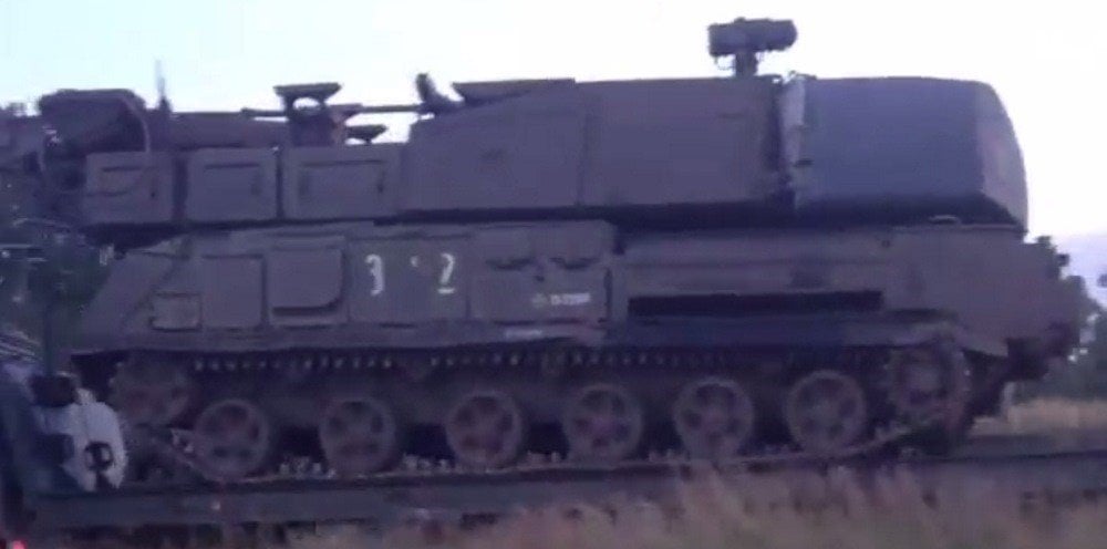 A screenshot from footage of Buk 3×2 in Stary Oskol, Russia on June 23, 2014.
