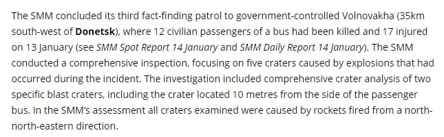 The part of OSCE mission report about Volnovakha tragedy osce.org website screenshot