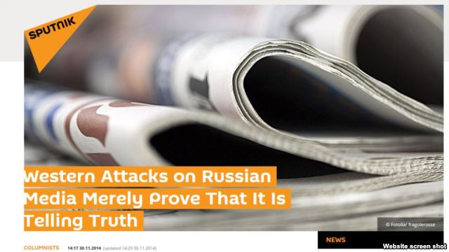 Иллюстрация с англоязычного прокремлевского сайта: "Западные наскоки на российские СМИ лишь подтверждают, что те говорят правду"