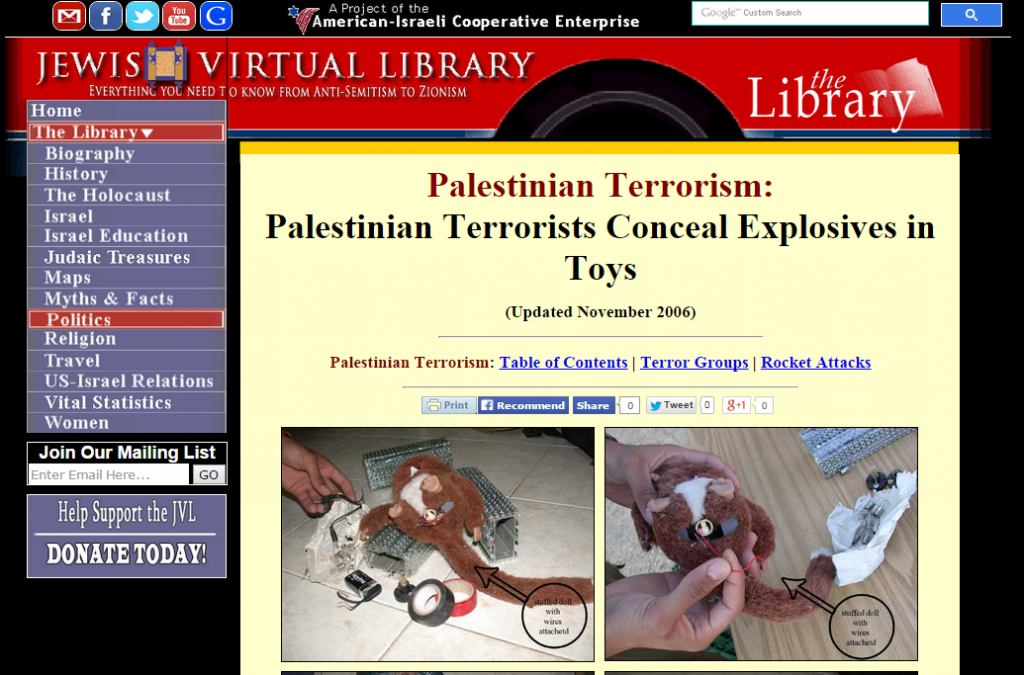 Palestinian Terrorists Conceal Explosives in Toys   Jewish Virtual Library