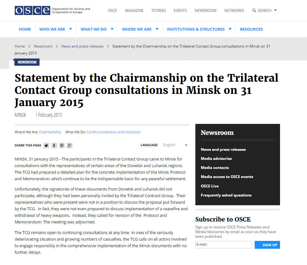 OSCE website screenshot