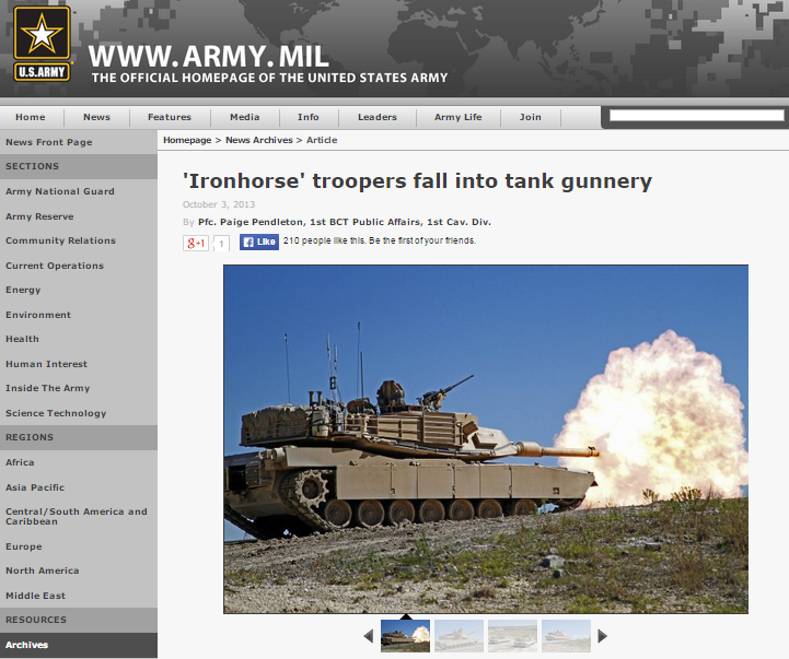 Screen of army.mil webpage
