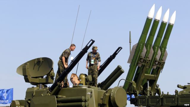 A Russian Buk-M2 antiaircraft system on display at an airshow outside Moscow in 2011
