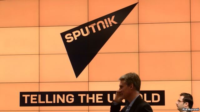 A debut presentation of the new Russian news agency Sputnik in Moscow on November 10, 2014.