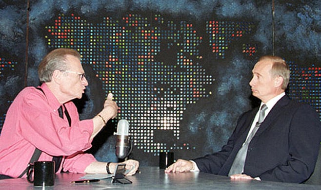 President Vladimir Putin interviewed by Larry King in New York, September 2000.  Kremlin.ru / Wikicommons