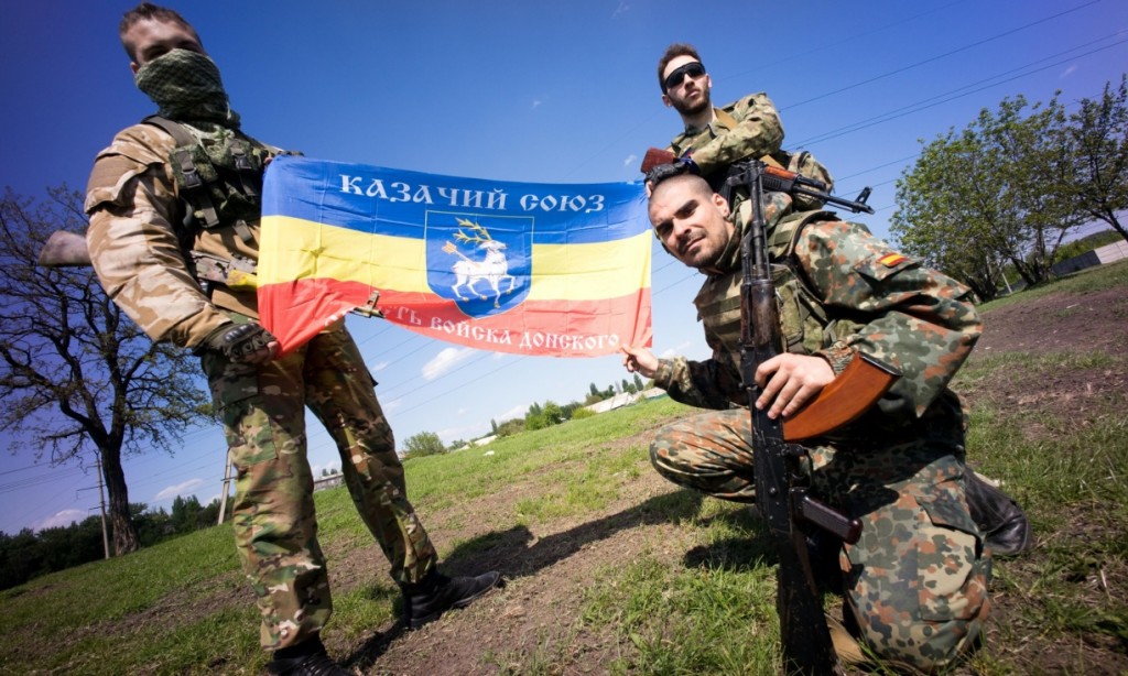 Foreign volunteer fighters for the Donetsk People’s Republic are seen during a military exercise in Donetsk, Ukraine. Photograph: Geovien So / Barcroft Media/Geovien So / Barcroft Media