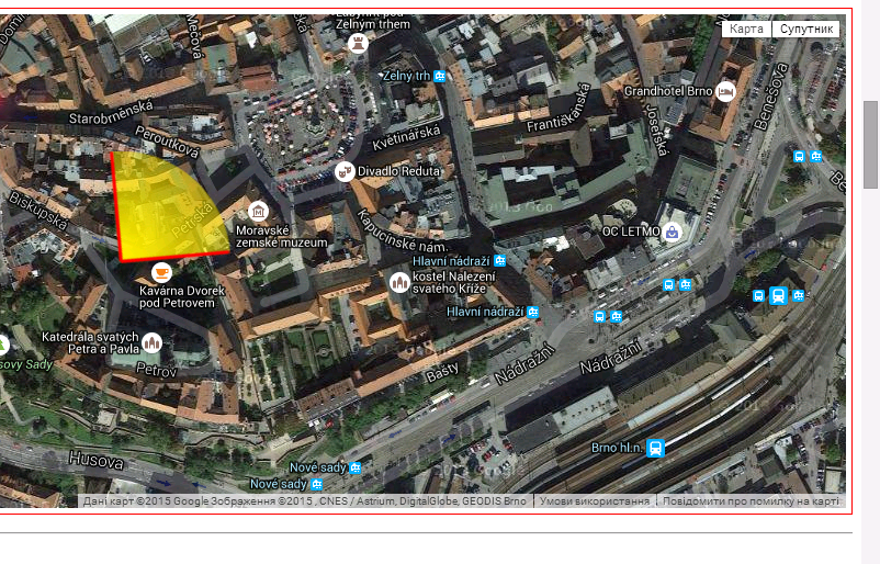 Географические координаты с EXIF данных нанесены на карту Брно с помощью Jeffrey’s Exif Viewer