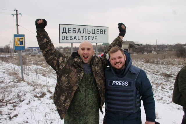 Graham Phillips with Dimitry Kulko after Debaltseve fell to Russian-backed forces on Feb 18th, 2015