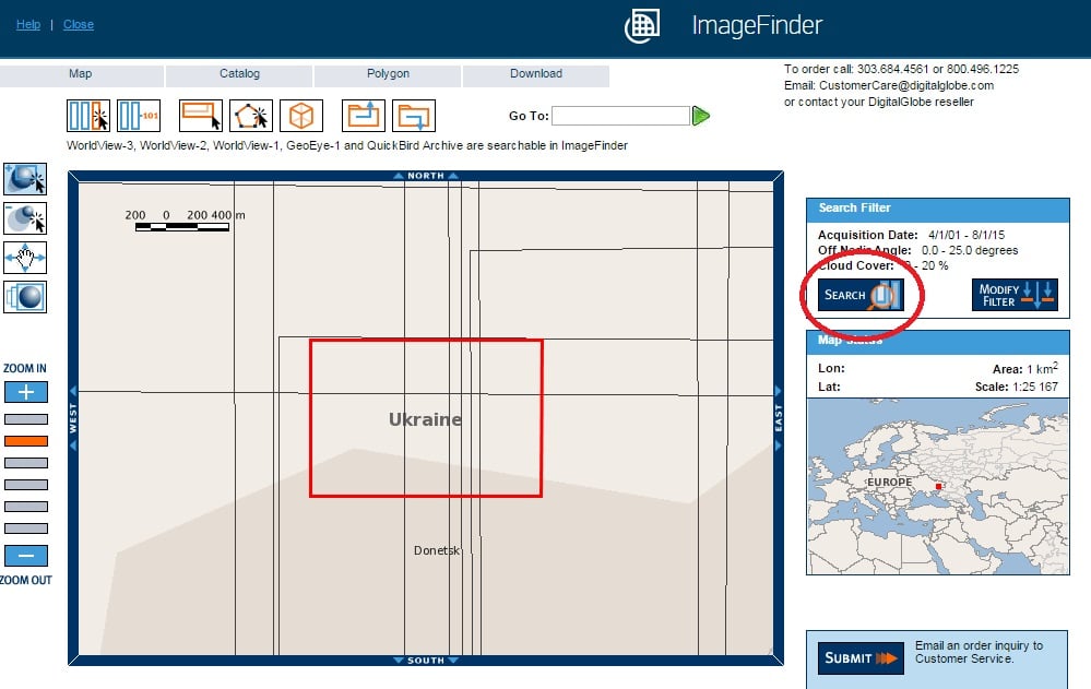 DigitalGlobe. Кнопка Search