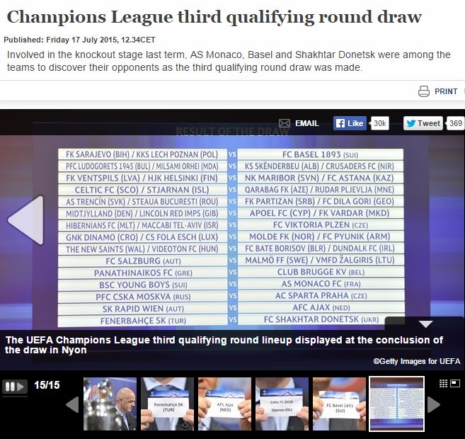 Скриншот сайта УЕФА