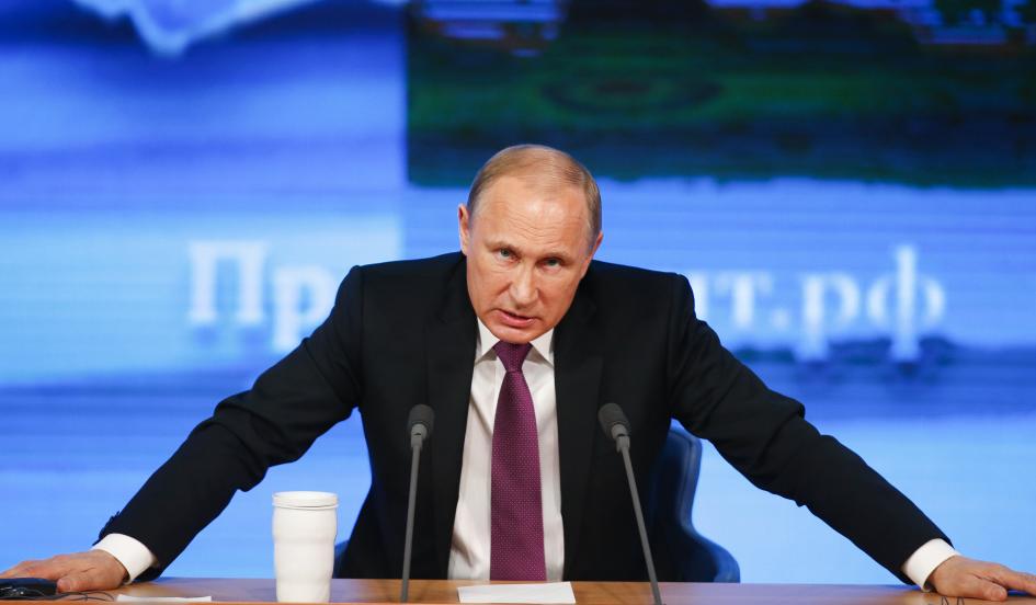  Russian President Vladimir Putin speaks during his annual end-of-year news conference in Moscow on December 18, 2014. Authoritarian countries like Russia, China and Iran are exploiting the West’s tradition of a free press, the author writes. Maxim Zmeyev/Reuters 