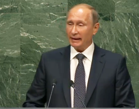 Vladimir Putin speaks at the UN. United Nations webcast screenshot