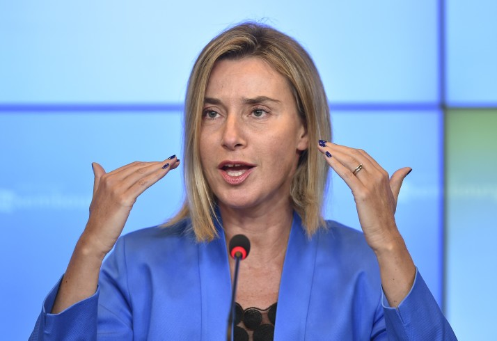 High Representative of the Union for Foreign Affairs and Security Policy and Vice-President of the Commission Federica Mogherini gives a press conference on the second day of the EU Foreign Affairs Council meeting in Luxembourg, on September 5, 2015. AFP PHOTO/JOHN THYS        (Photo credit should read JOHN THYS/AFP/Getty Images)