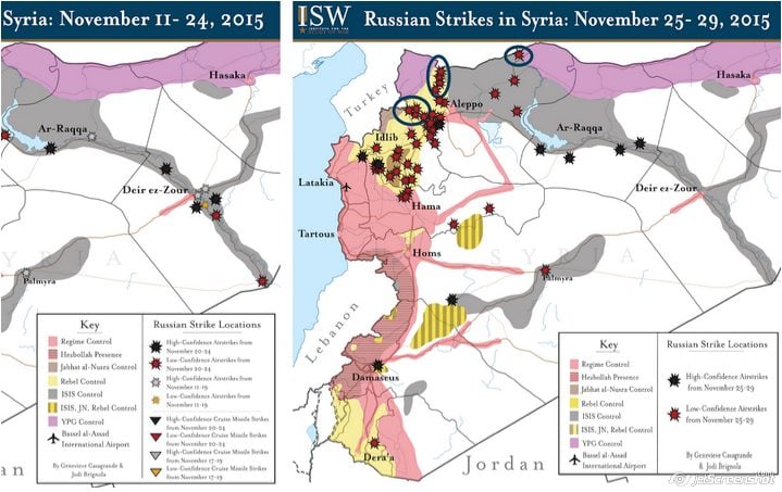 The latest assessment of Russian airstrikes in Syria by The Institute For The Study Of War