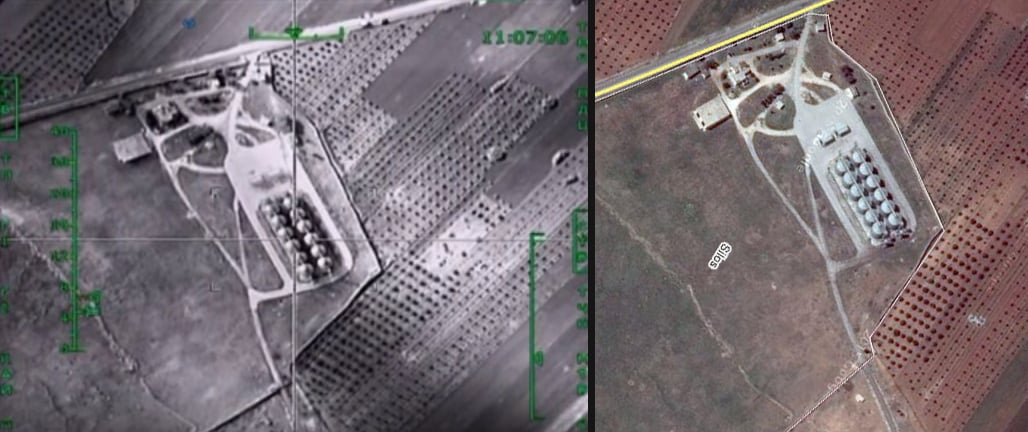 Сравнение на стопкадъра от видеото на МО на РФ и спътникова снимка