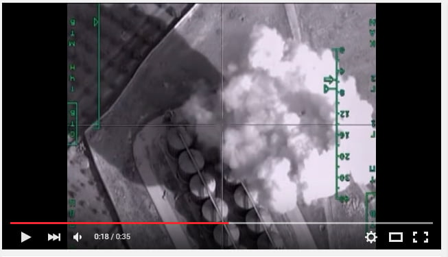 El humo en el video mostrado por el Ministerio de defensa de Rusia