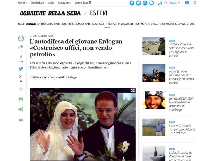 Скриншот на сайта Corriere della Sera