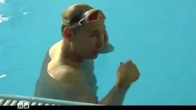  Image copyright NTV Image caption Vladimir Putin was filmed by Russian station NTV exercising and relaxing 