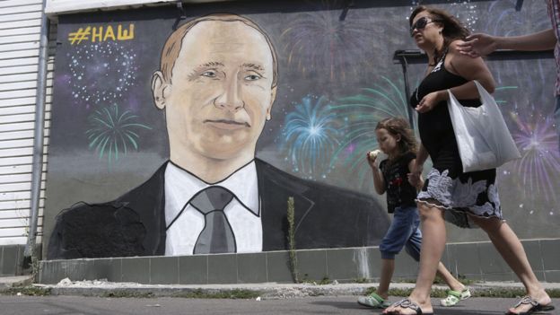 A pro-Russian street mural in Simferopol, Crimea, which was annexed by Russia in 2014. Getty Images