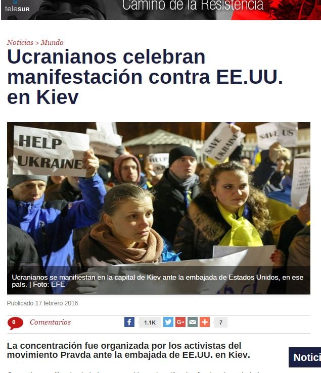 Скриншот на сайта на TeleSUR