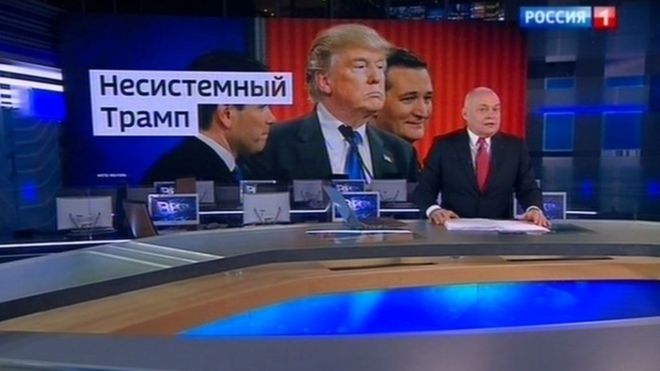 Russian TV host Dmitri Kiselyov praises "anti-establishment" Trump 