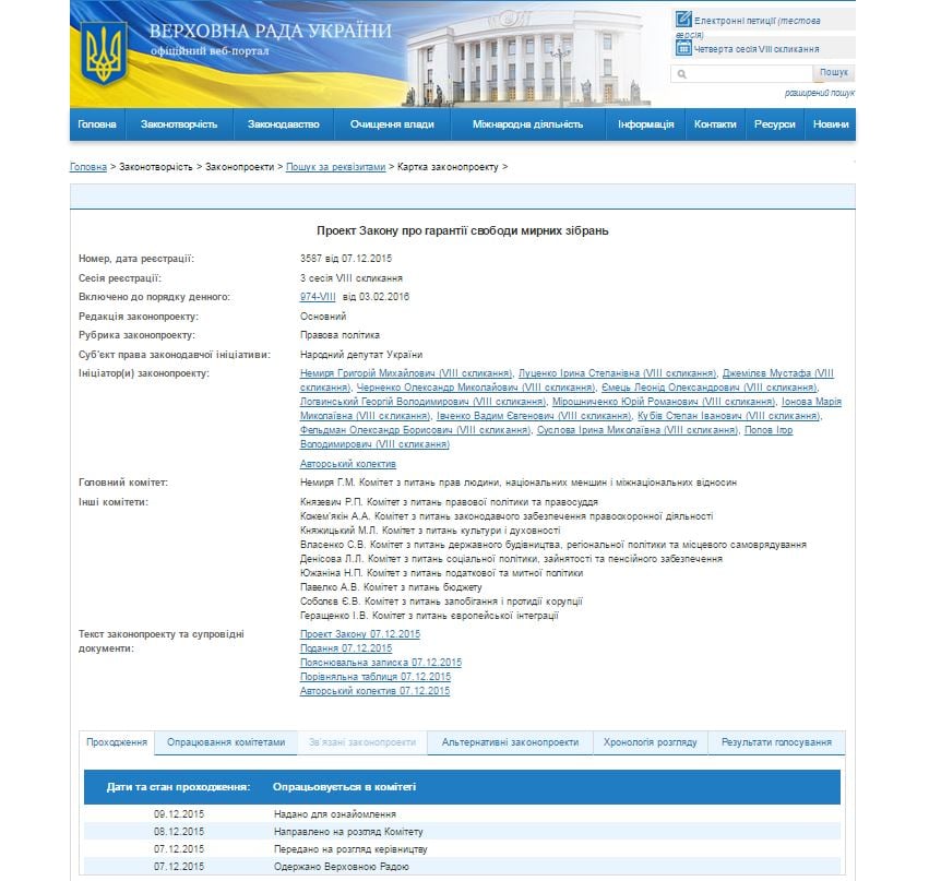 The Verkhovna Rada of Ukraine Website Screenshot