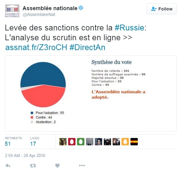 Скриншот на Twitter-а на assemblee nationale