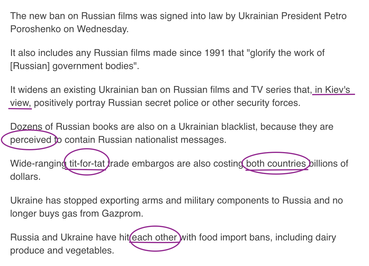 Language of Russian propaganda appearing in BBC