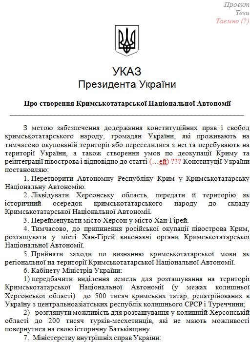 Документът, който се представя за "проект на указ на украинския президент" / cyber-berkut.org
