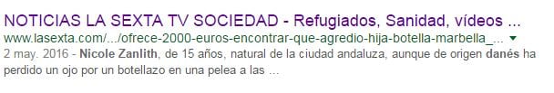 Los tags de la nota que aparecen en la búsqueda de Google