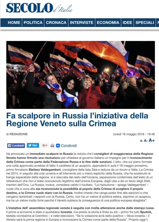 Screenshot de pe site-ul secoloditalia.it
