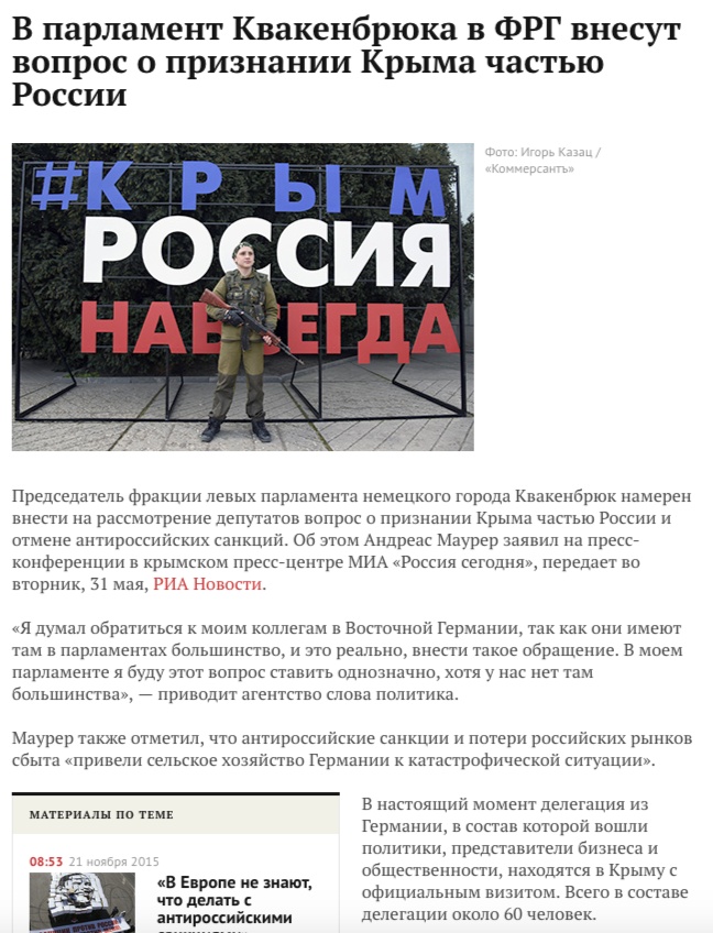 Lenta.Ru: El parlamento de Quakenbrück llevará el asunto para reconocer Crimea como la parte de Rusia 