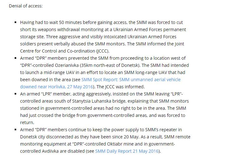 El otro párrafo del mismo informe por la SMM OSCE