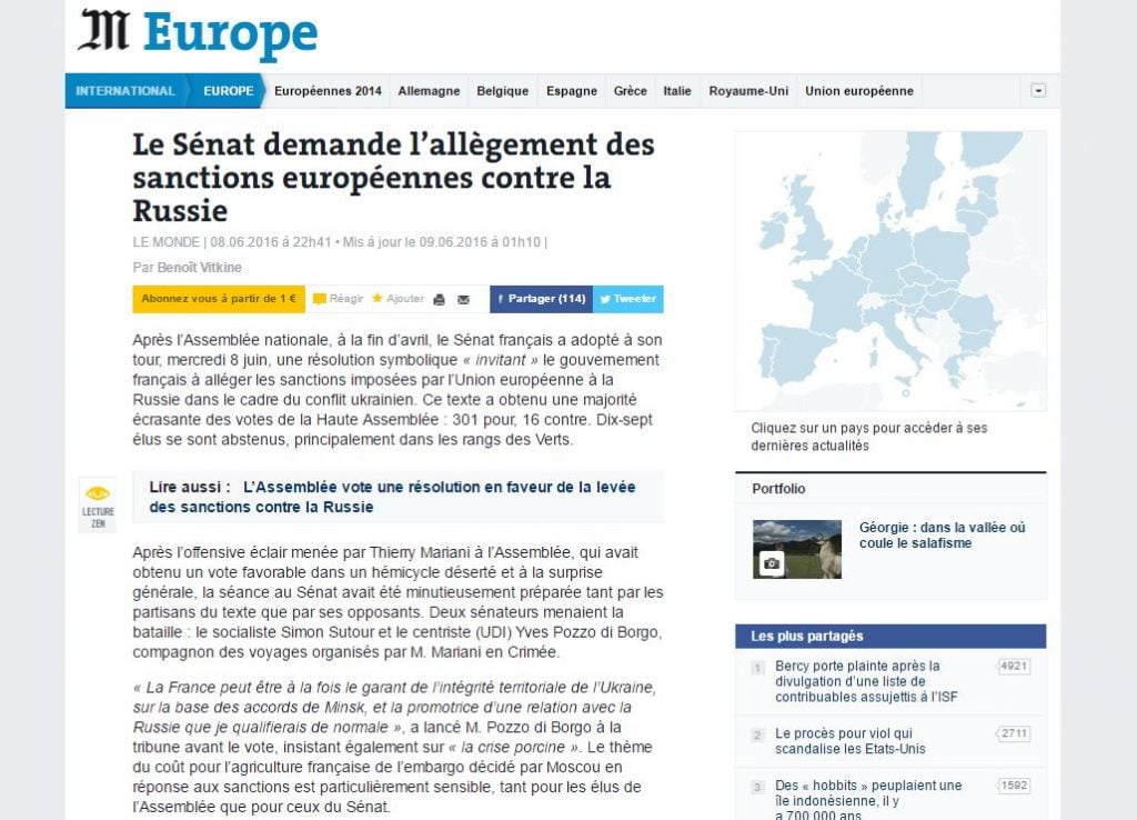 Скриншот на сайта lemonde.fr