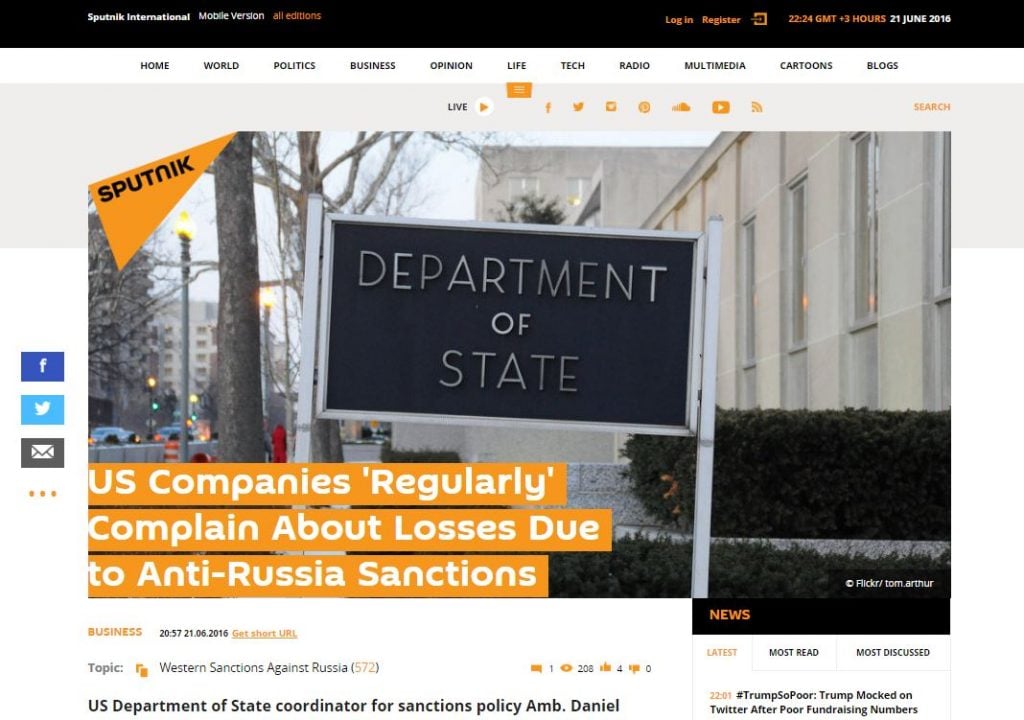 Website screenshot Sputnik