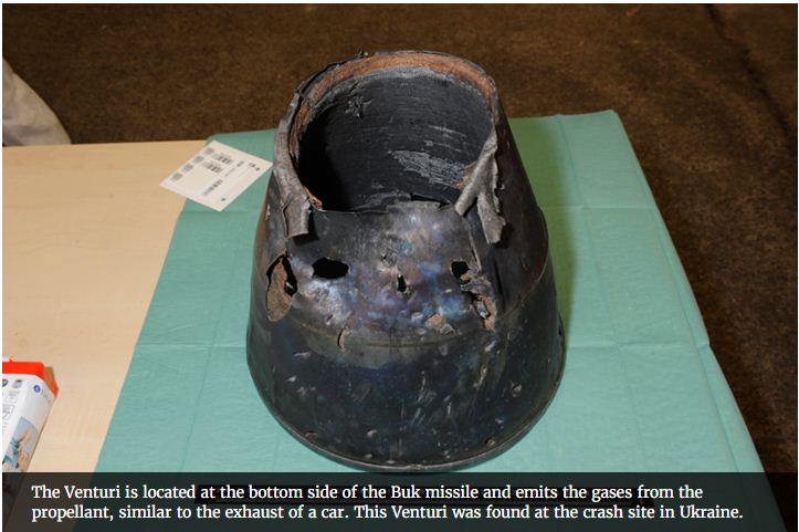 Una parte del misil Buk que derribó al avión MH17