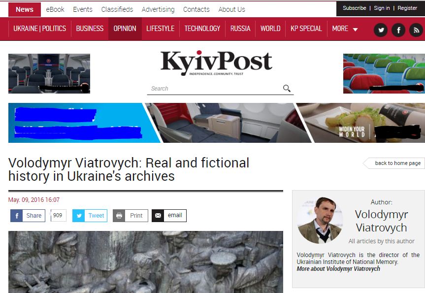 La refutación por V. Viatrovych en Kyiv Post