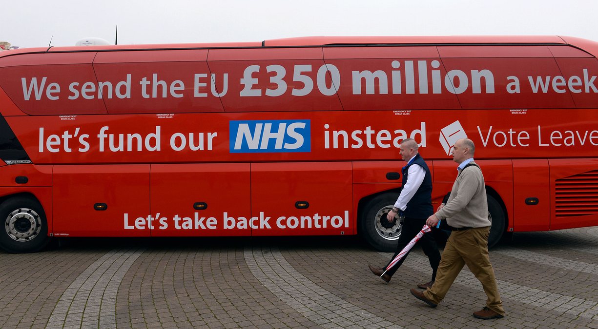 The Vote Leave campaign bus, featuring a widely disputed claim about UK contributions to the EU. Photograph: Stefan Rousseau/PA