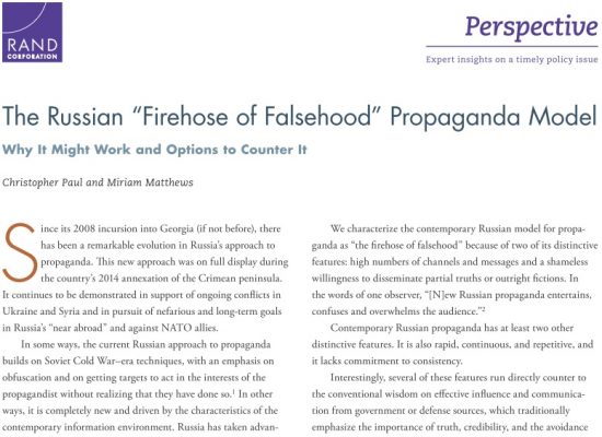The Russian “Firehose of falsehood” propaganda model: why It might work and options to counter it