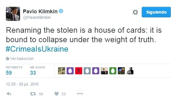 Klimkin: Cambiarle el nombre a lo robado es un castillo de naipes: es seguro que colapsa bajo el peso de la verdad.