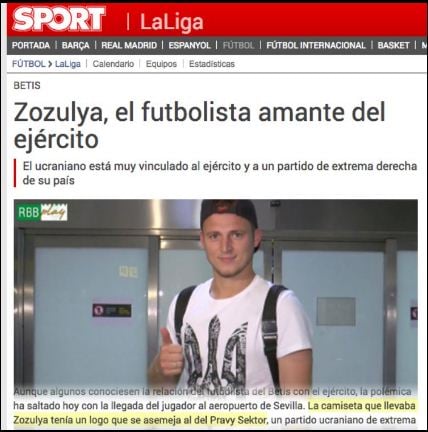 А Sport.es заявява" че Зозуля е «украинец, който е в тясна връзка с армията и с крайнодесните в страната си»