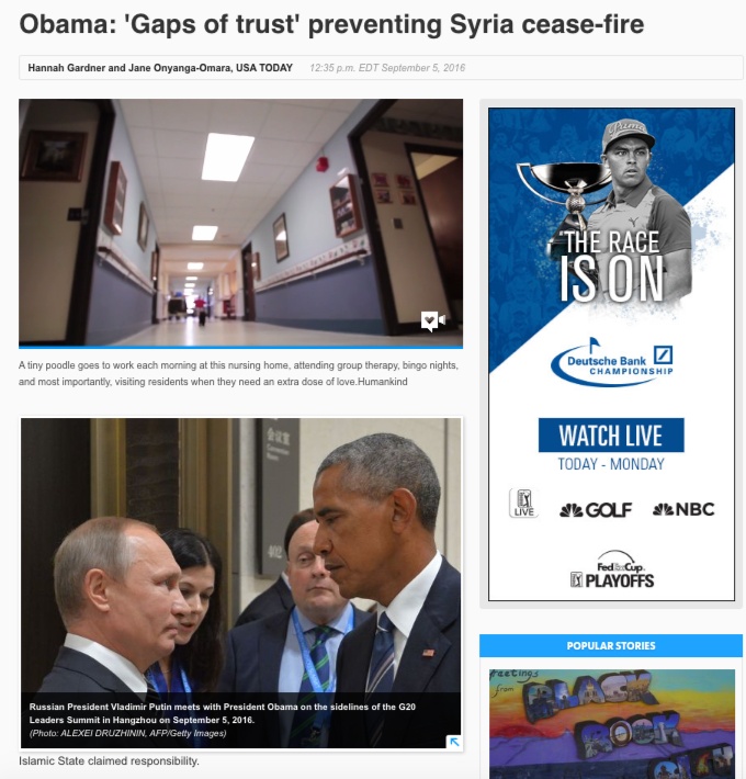 "Obama: falta de confianza previene el cese del fuego en Siria", usatoday.com