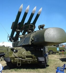 Buk-M1-2 SAM system. 9A310M1-2 self-propelled launcher. MAKS, Zhukovskiy, Russia, 2005.