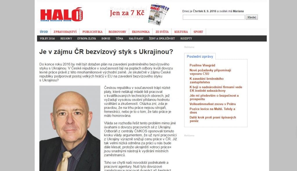 Website screenshot de halonoviny.cz