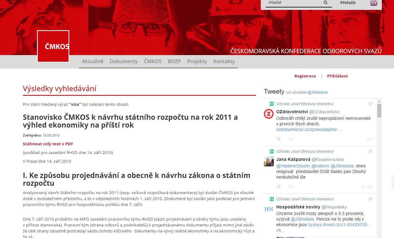 Website screenshot de ČMKOS