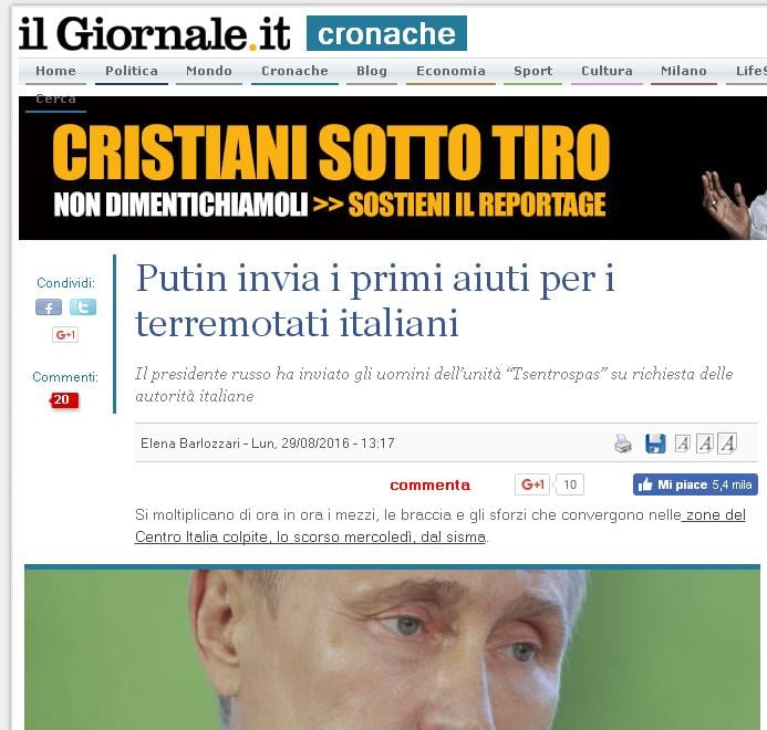 Terremoto Italia bufala Giornale