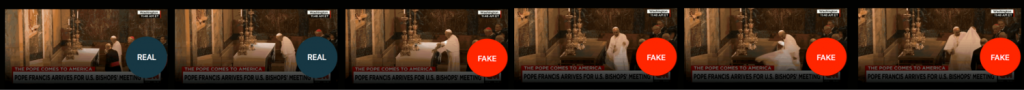 Example filmstrip — Perhaps in addition to the darkening technique and label overlay, we could use a filmstrip style to show exactly where the edit starts. Similarly, Flackcheck recommends a matrix and Novak uses the side-by-side