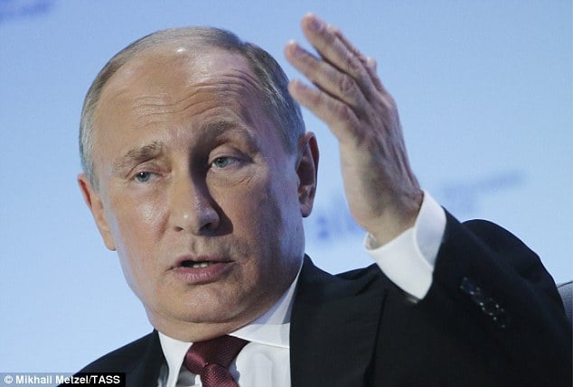 It comes amid heightened tensions in the region and as Putin (pictured) moved battleships towards the Mediterranean and Baltic Seas, shifted nuclear-capable missile-launchers into its Kaliningrad enclave neighbouring Poland and continued flying bombers down the western European coast