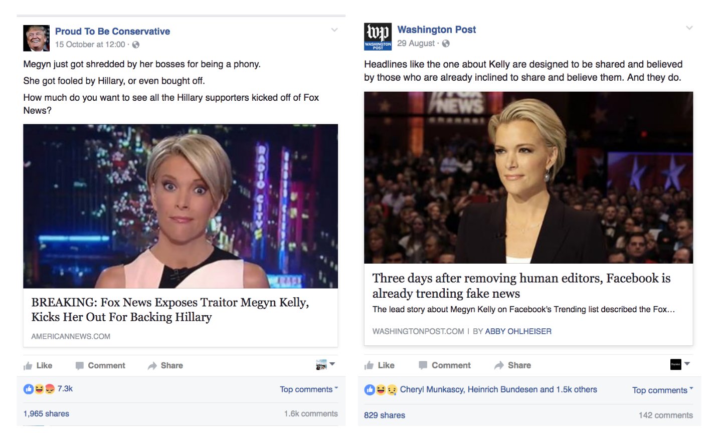 Compare and contrast. Fake post (left) does much better than earlier correction post (right)